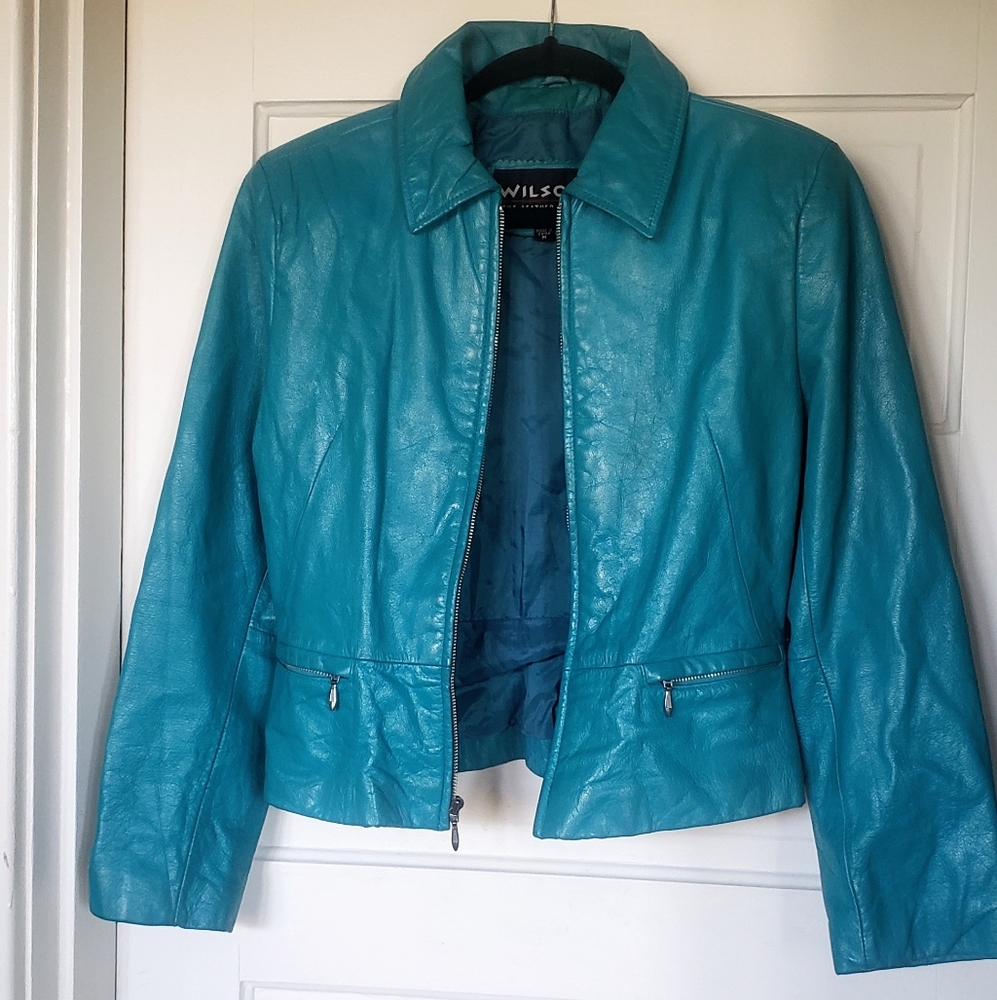 Rock the 90's Vibe! Comfy Vintage Turquoise Wilson Leather Jacket - Size Medium